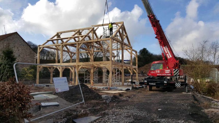 Turnkey Oak Frame Home Under Construction with Sparrow Crane Hire