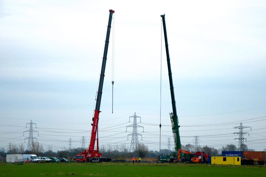 CleanEarth wind turbine crane lift Magor South Wales