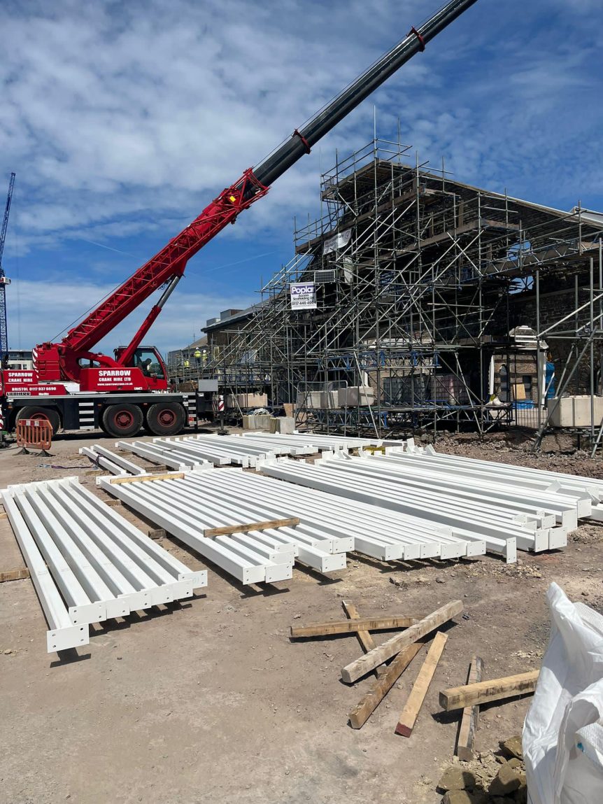 Crane lift Bristol Steel frame installation
