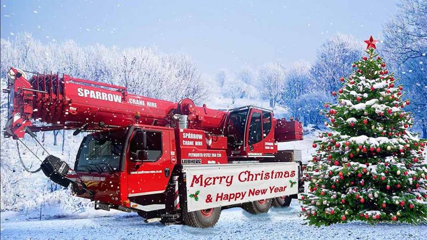Christmas crane snow