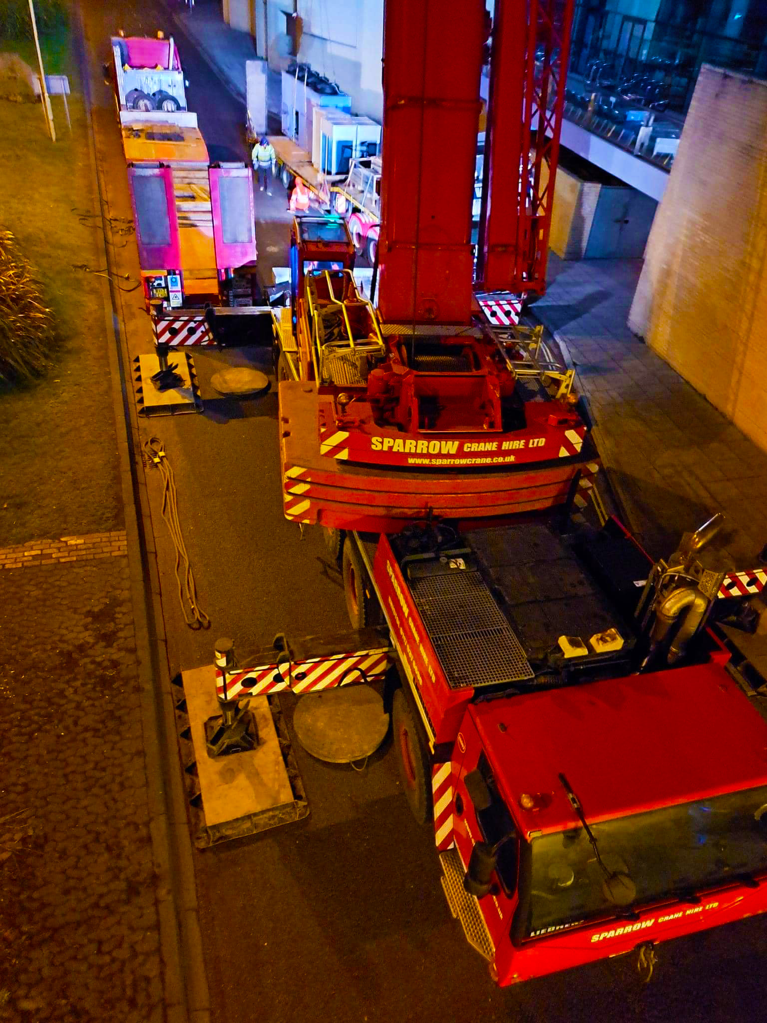 A Late night crane lift at Boots The Chemist in Basingstoke Sparrow