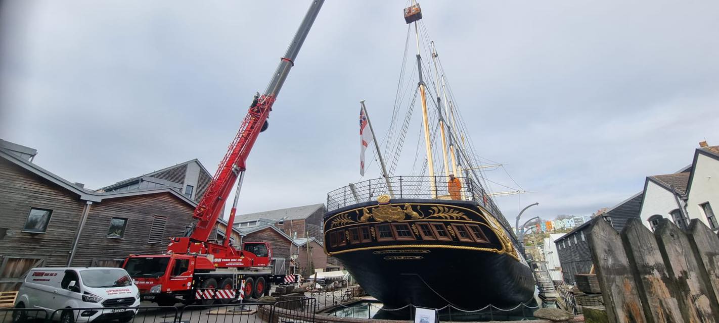 Sparrow Crane Hire helps paint SS Great Britain's Masts