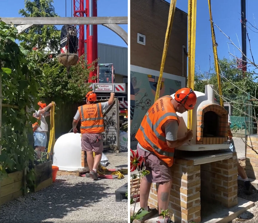 pizza oven crane lift
