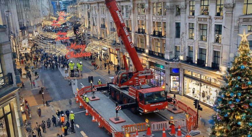 Sparrow crane hire has a near miss with Santa