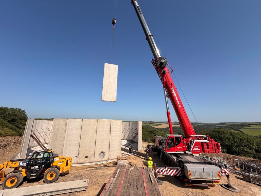 Biogas tank construction crane lift