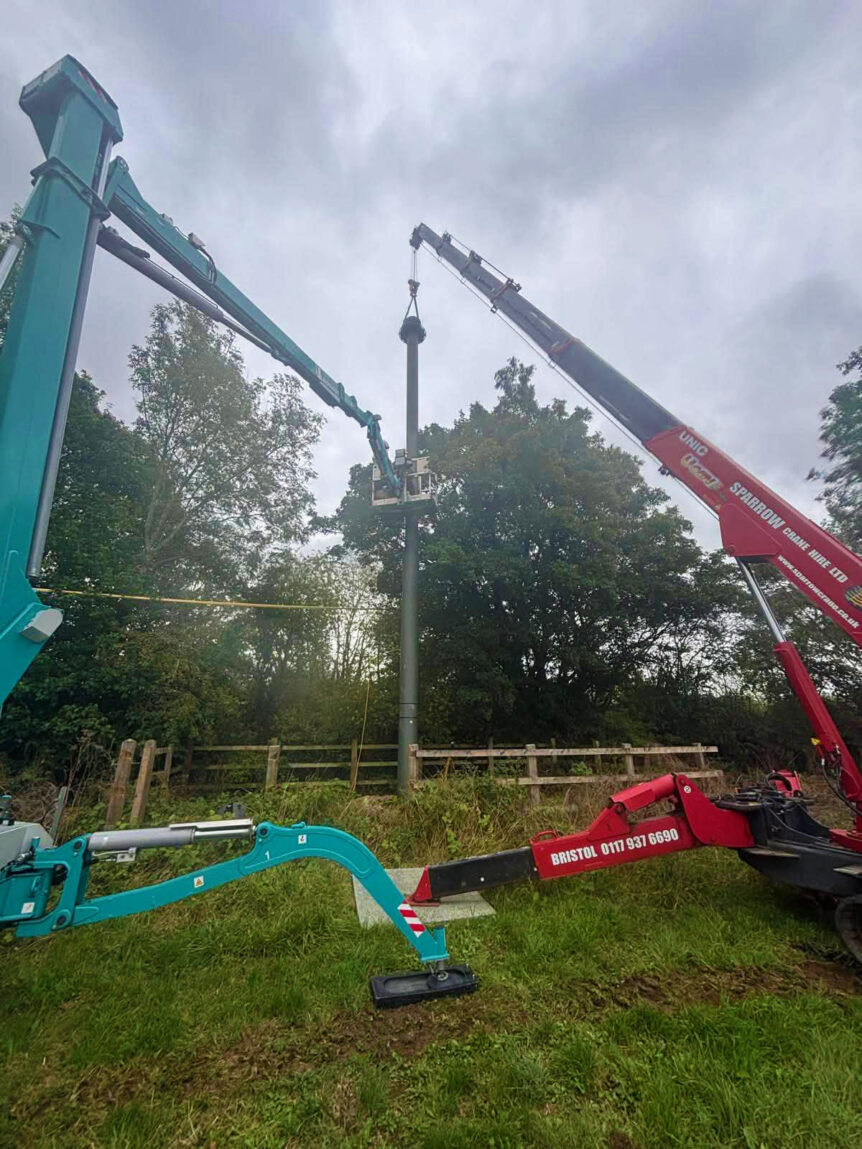 Sparrow Crane Hire UNIC 706 and tracked cherry picker removing
